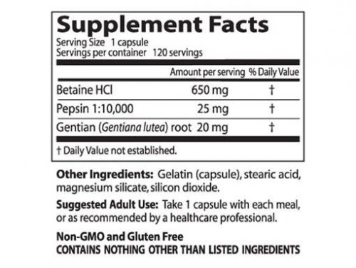 Betaine HCI Pepsin & Gentian Bitters (120 capsules)